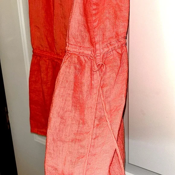 J Crew Linen Spaghetti Strap Casual Dress M Coral Ruffle Summer Casual Feminine - Picture 2 of 10